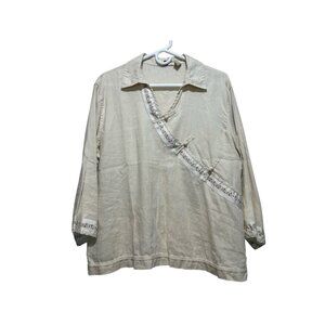 J. Jill Linen Long Sleeve Top Womens XL Butter Yellow Japanese Details Romantic
